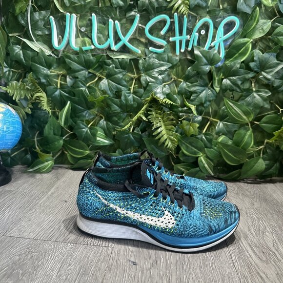 Nike Flyknit Racer Men 4.5/ 6 Women Running Shoes Blue Cactus 526628-402 - Picture 1 of 9